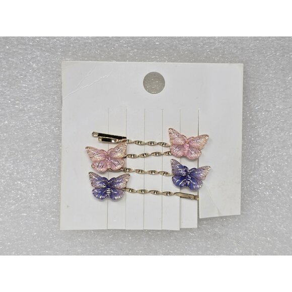 Butterfly Hair Bobby Pins Set Of 4 Purple & Pink By Forever 21 - Picture 1 of 2